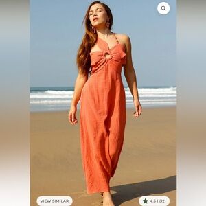 Women’s Halter Maxi Dress in Coral Orange